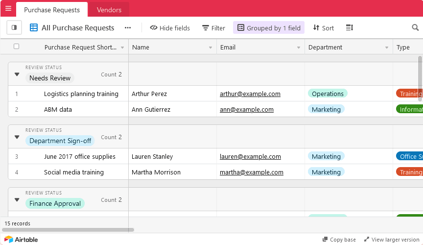 Best Airtable Example: Purchase Process